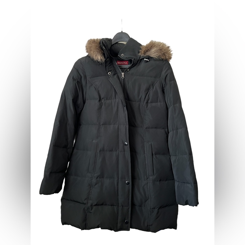Black Puffer Jacket with Faux Fur Hood